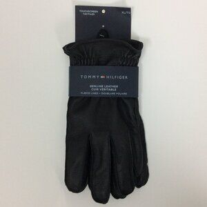 NWT Tommy Hilfiger Leather Gloves Fleece Lined Touchscreen Black XL